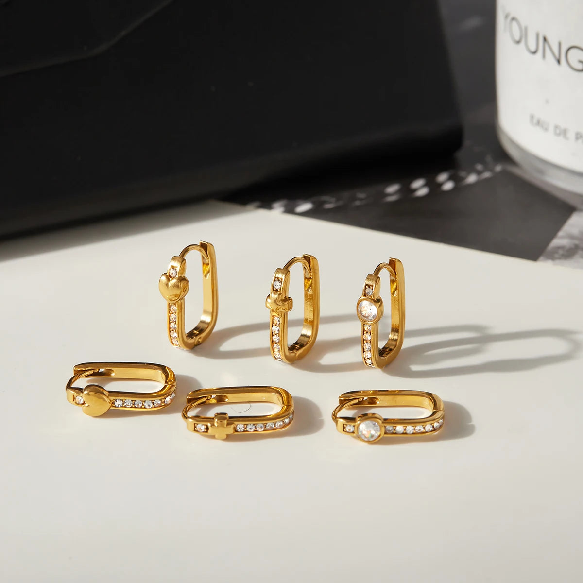 Kika Geometric Square White Rhinestone Earring
