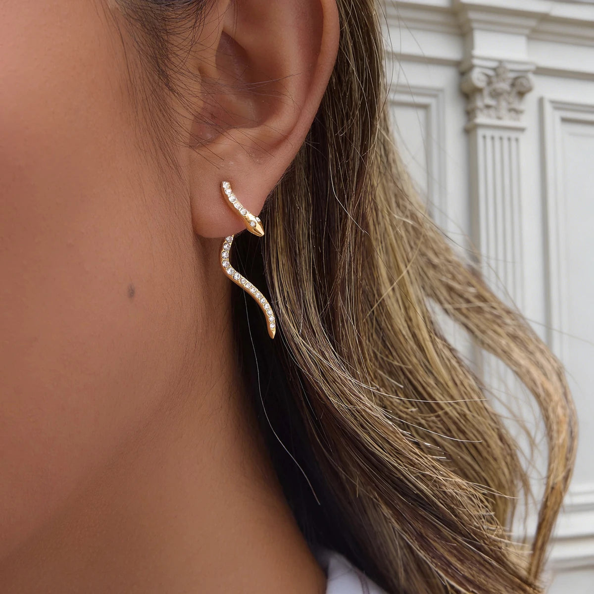 Kika Classic Crystal Snake Stud Earrings 18K Gold Plated Stainless Steel 316L