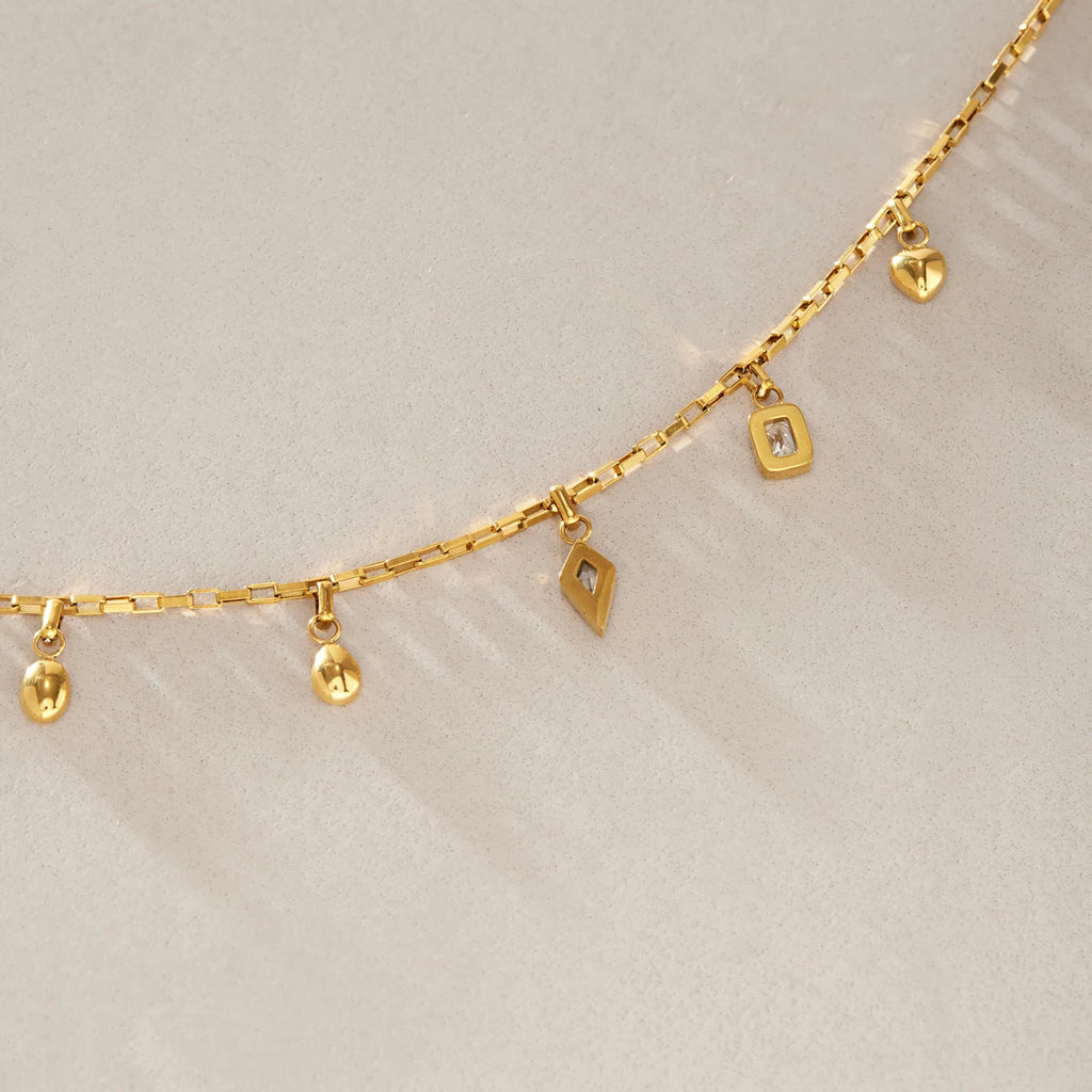 Kika Geometric Zircon Pendant Necklace Minimalist 18K Gold PVD Plated Stainless Steel Necklace 316L