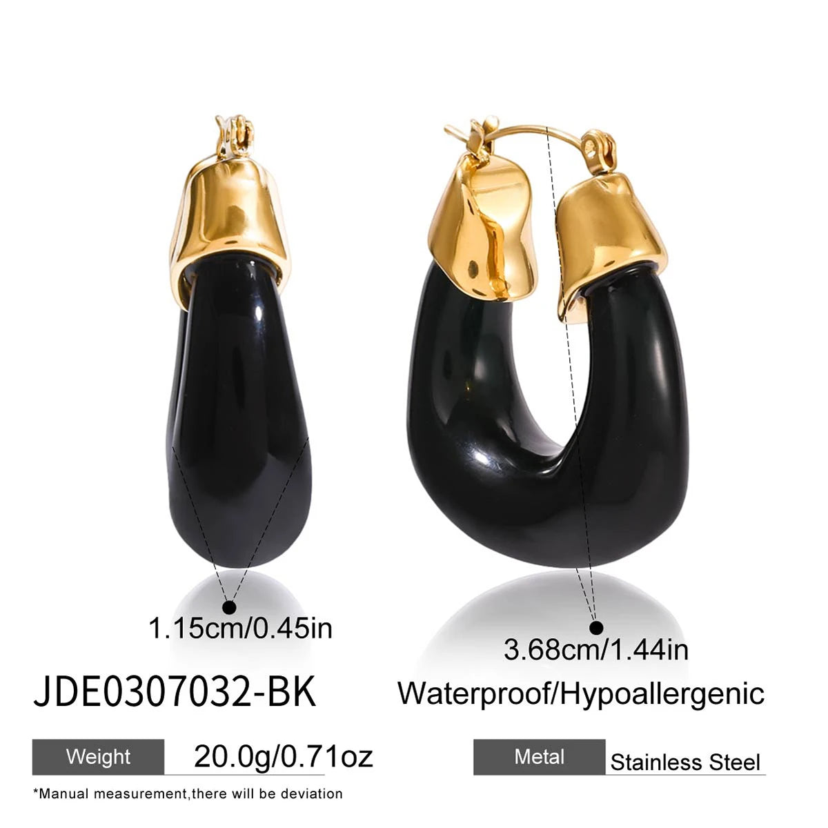 Kika Vintage 18K Gold Color Stainless Steel Autumn Winter Dark Green Resin Large-Sized Chubby U-shaped Earrings