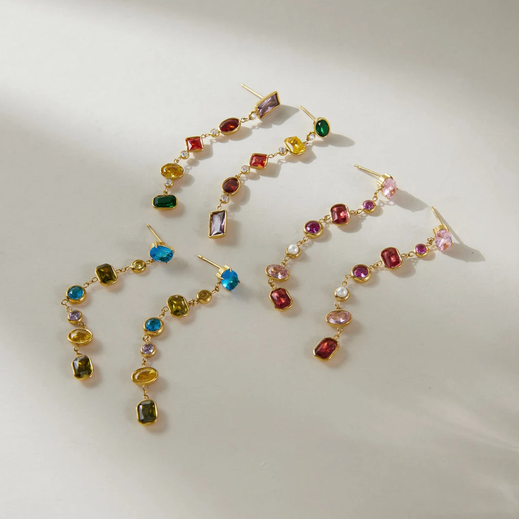 Kika Delicate Multicolor Geometric Zircon Drop Earrings