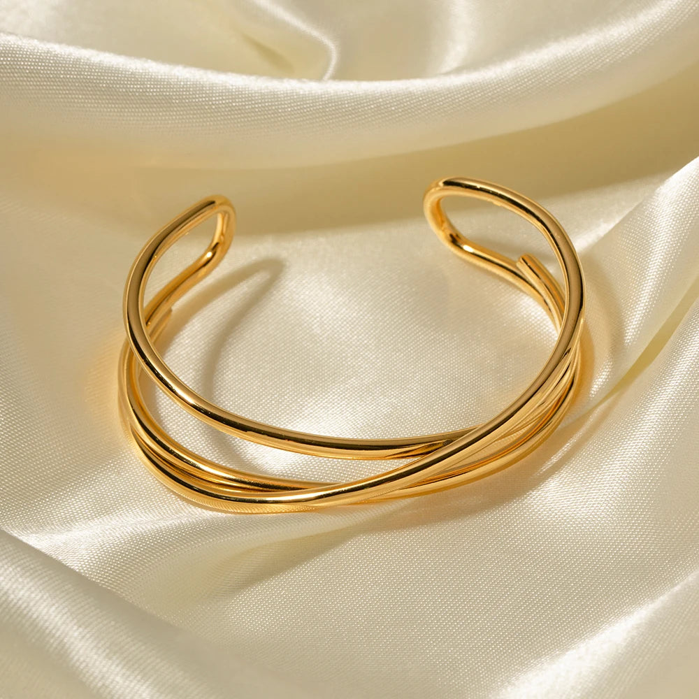 Kika Stainless Steel Statement Gold Color Cuff Bracelet Bangle