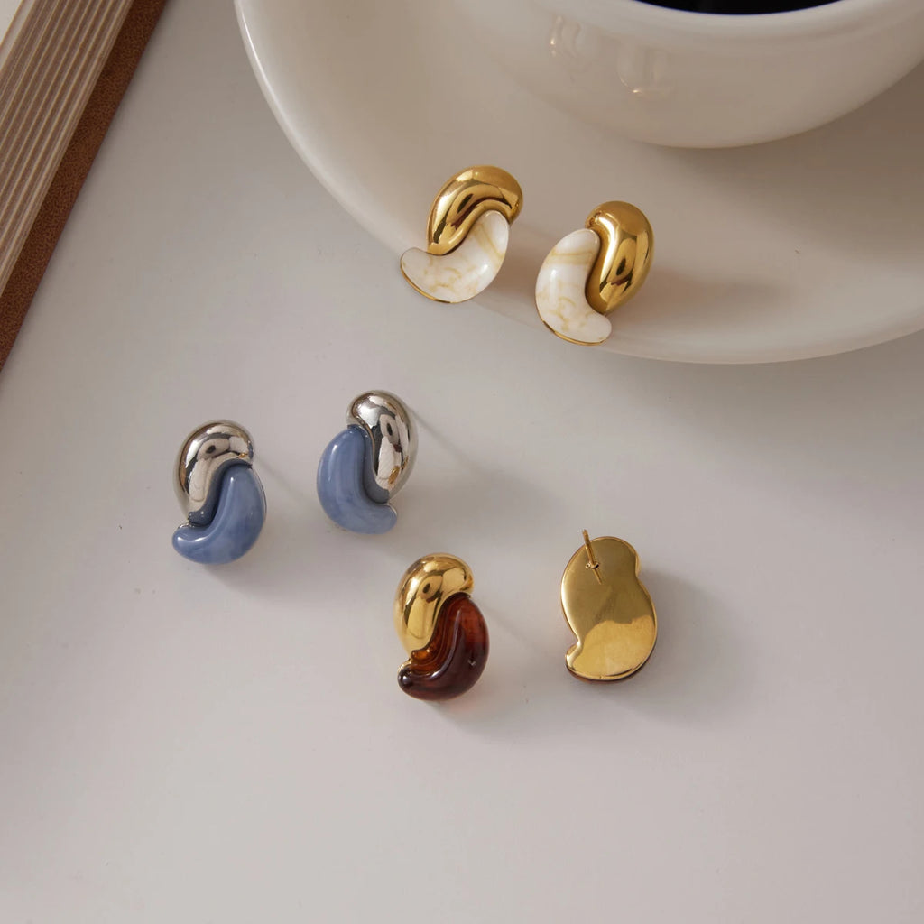 KIKA Classic Water Drop Resin Stud PVD 18K Gold Plated Stainless Steel 316L