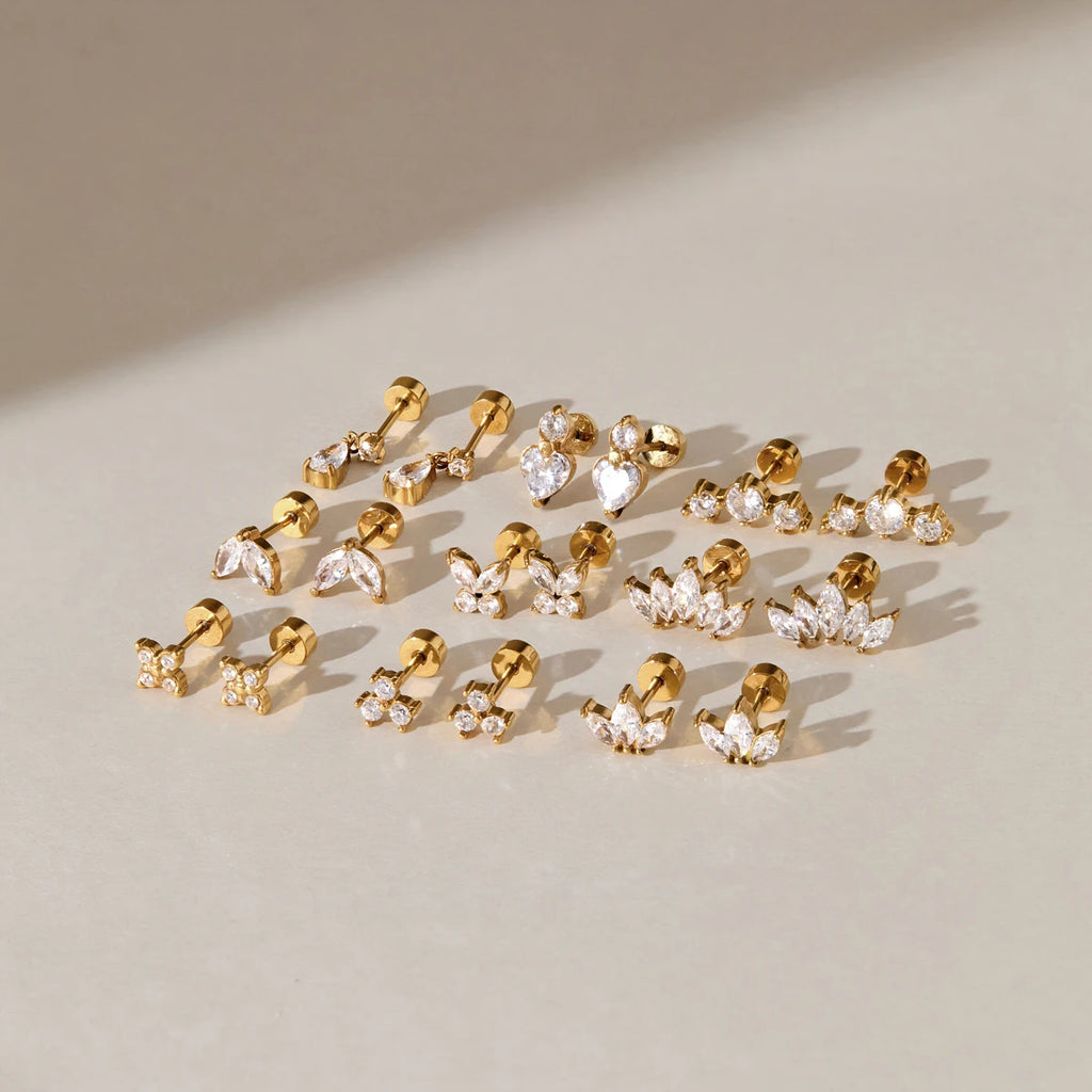 KIKA Classic Geometric Zircon Stud Earrings For Women 18K Gold PVD Plated Stainless Steel Sleeping Earrings Fashion Jewelry