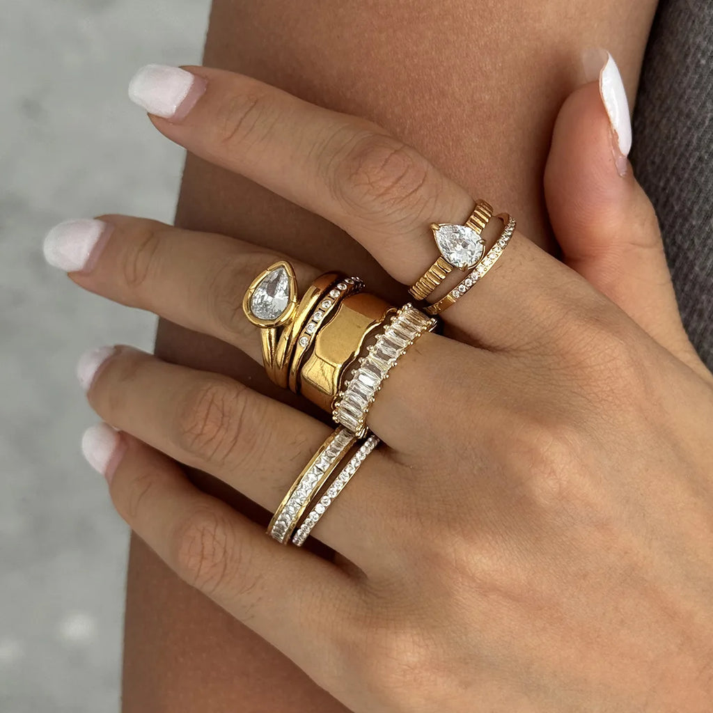 KIKA Delicate Geometric Zircon Rings Gold PVD Plated Stainless Steel 316L
