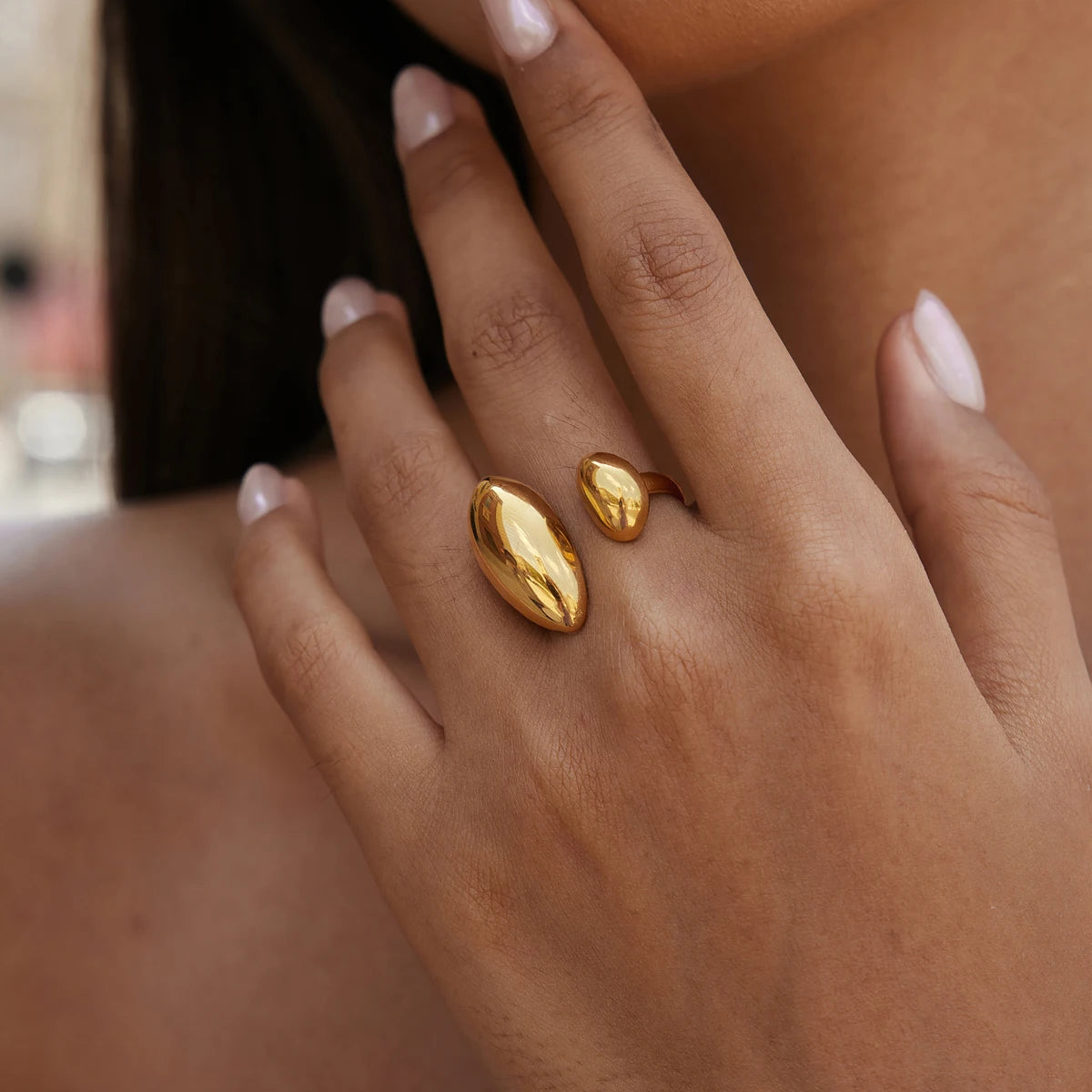 KIKA Chunky Asymmetric Irregular Open Ring  18K Gold PVD Plated Stainless Steel 316Lt