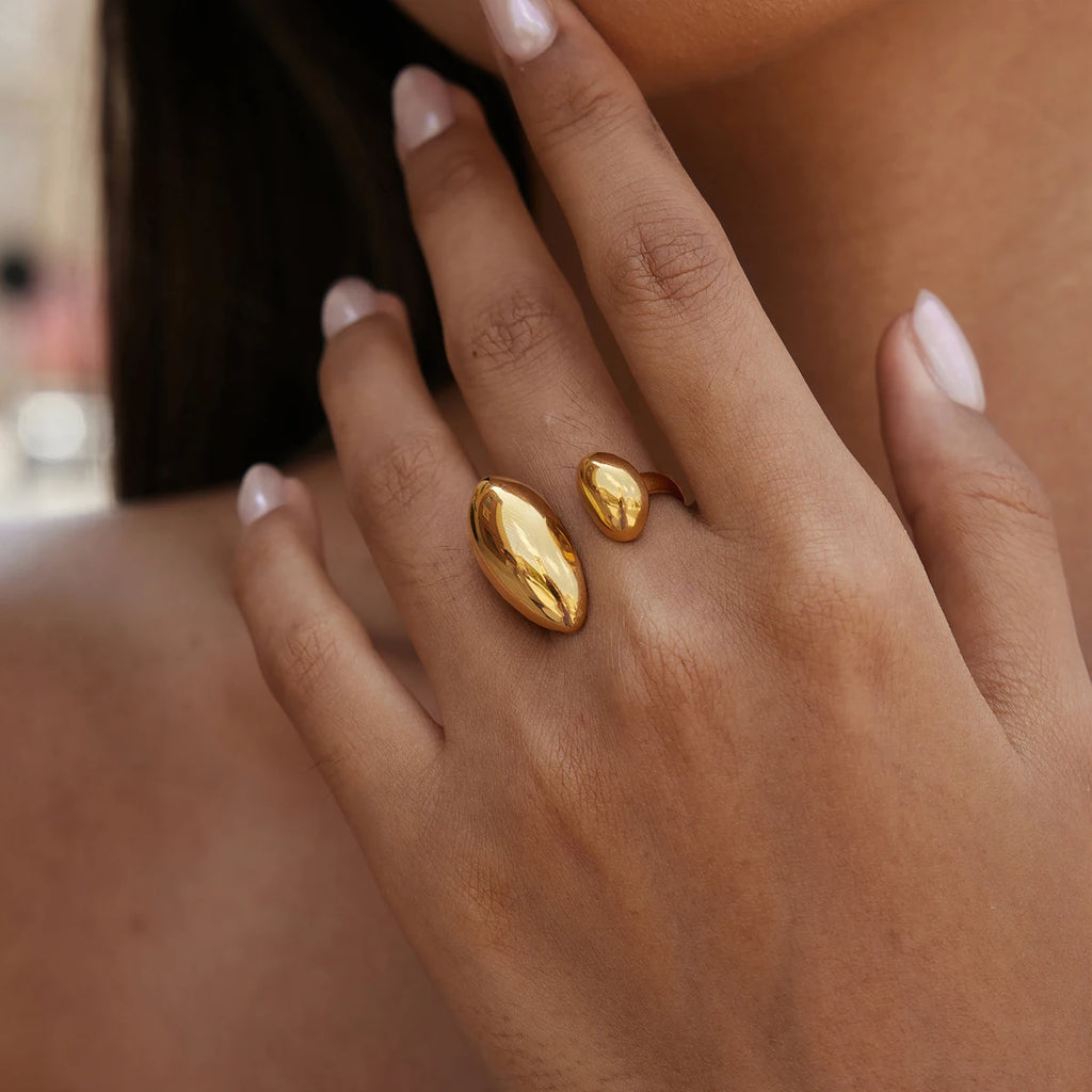 KIKA Chunky Asymmetric Irregular Open Ring  18K Gold PVD Plated Stainless Steel 316Lt