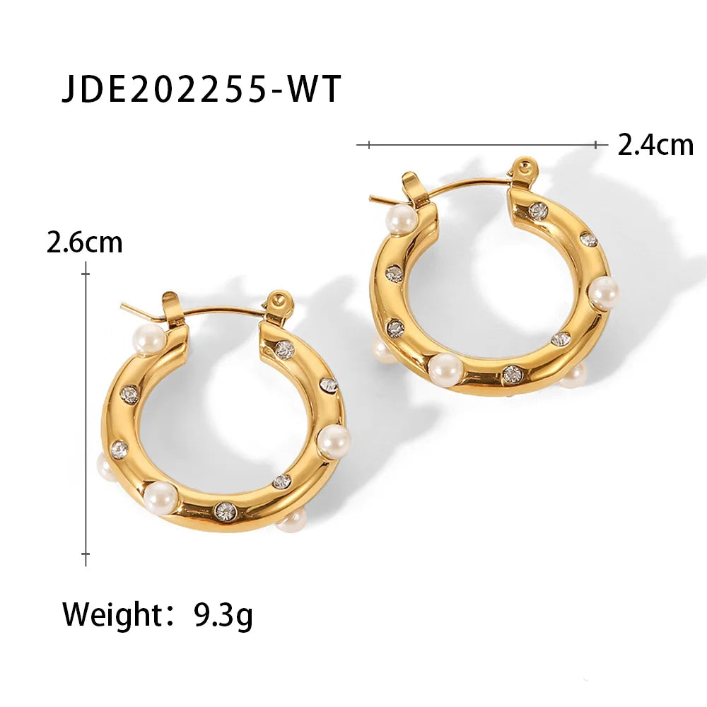 KIKA Shaped Hammer Shiny Zircon CC Shape Hoop Earrings For Women 18K Gold PVD Plated Stainless Steel 316L
