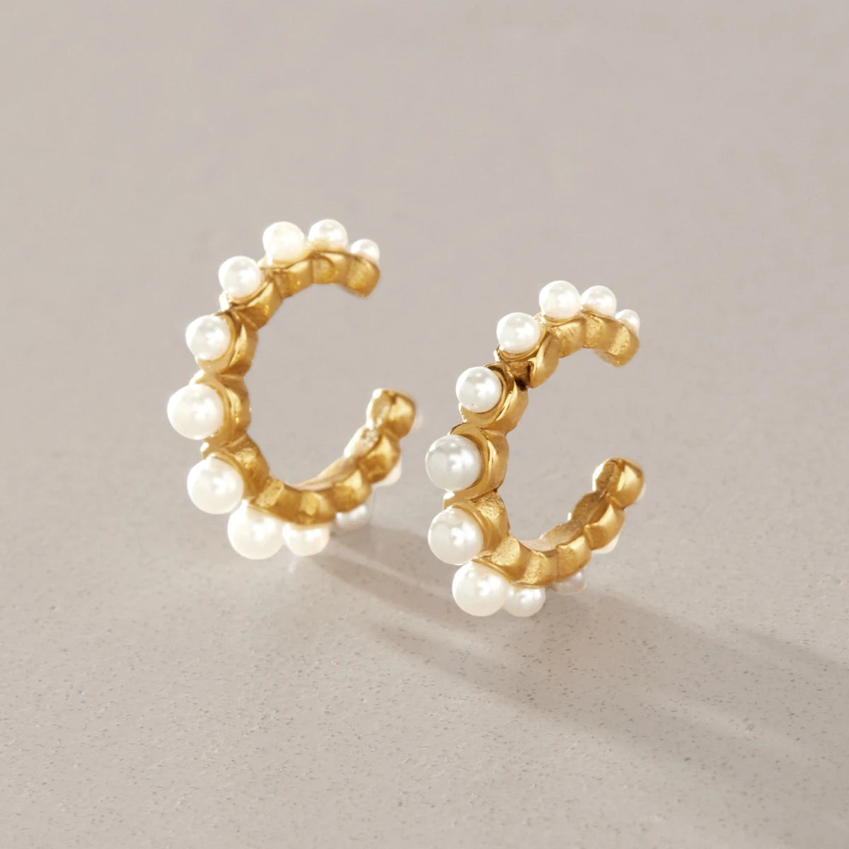 KIKA Elegant Resin Pearl Non-piercing Ear Clips  18K Gold PVD Plated Stainless Steel 316L