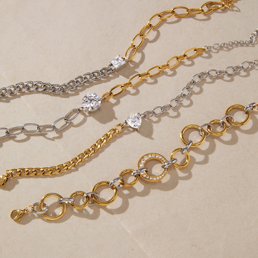 Kika Geometric Zircon Mixed Color Chain Bracelet Gold PVD Plated Stainless Steel 316L