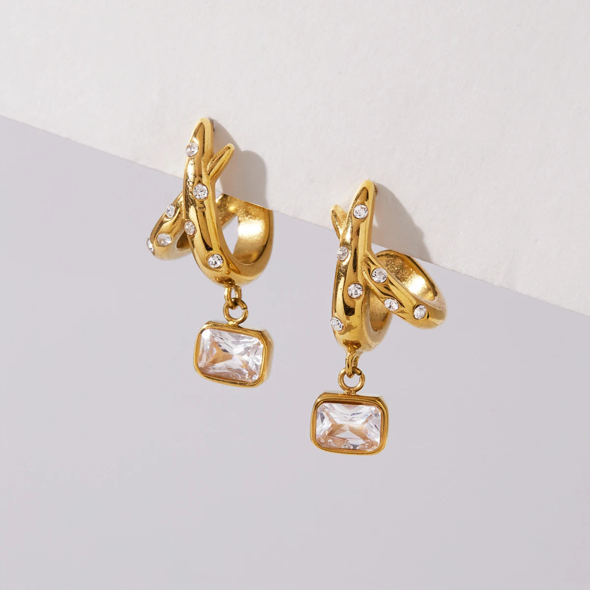 Kika Geometric Zircon Drop Earrings Minimalist 18K Gold PVD Plated Stainless Steel 316L