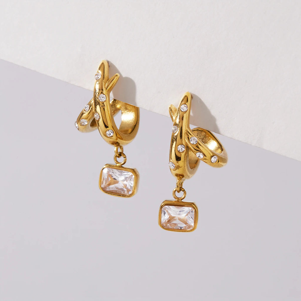 Kika Geometric Zircon Drop Earrings Minimalist 18K Gold PVD Plated Stainless Steel 316L