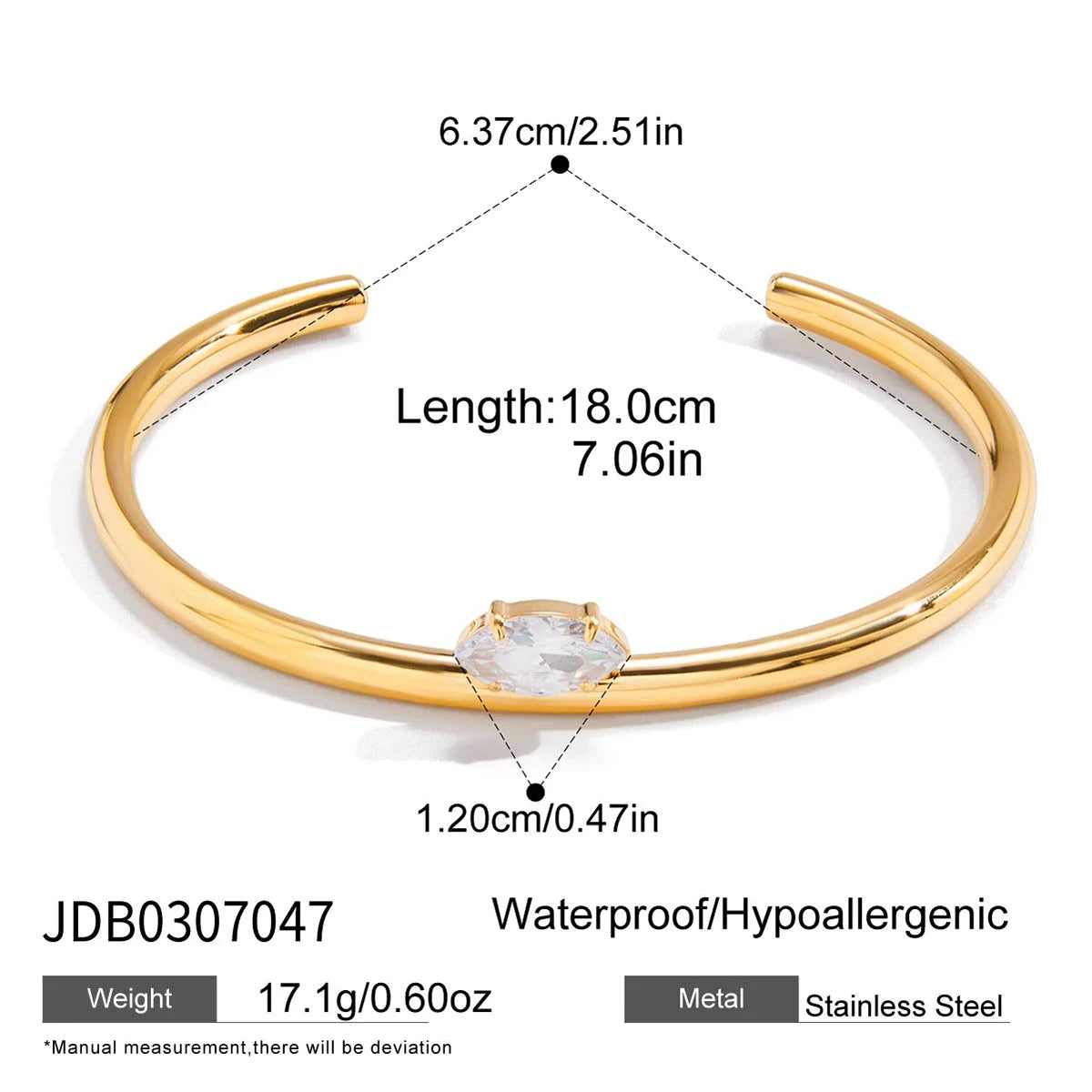 Kika Minimalist 18k Gold Color Plated Stainless Steel Horse Eye White Zircon Bracelet