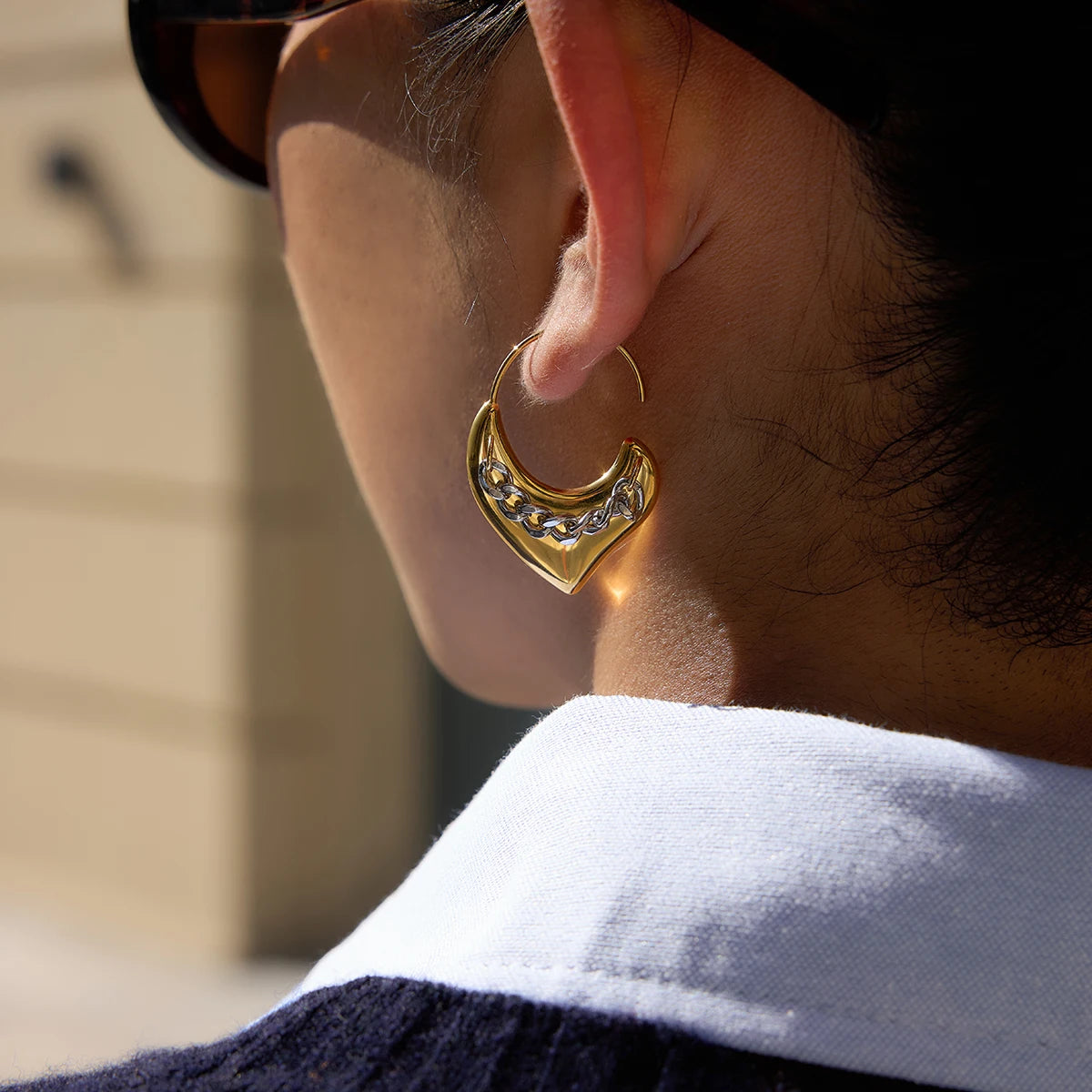 Minimalist Color-block Chain Heart Earrings