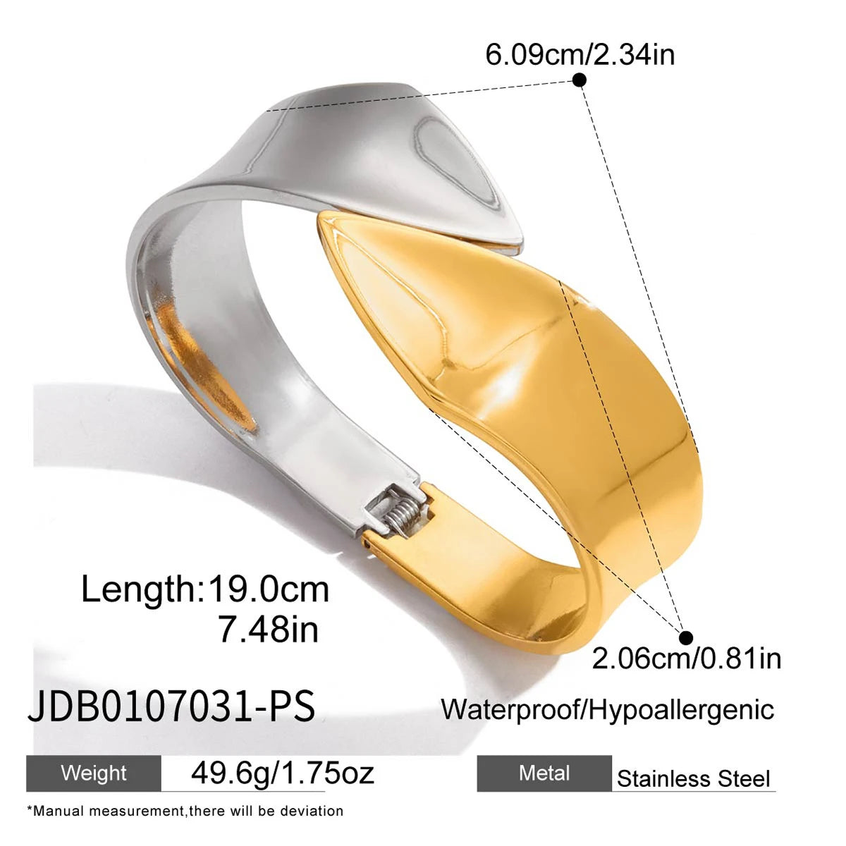 KIKA Unique Stainless Steel 316L Metal Wide Cuff Open Bracelet Bangle  PVD Plated Waterproof