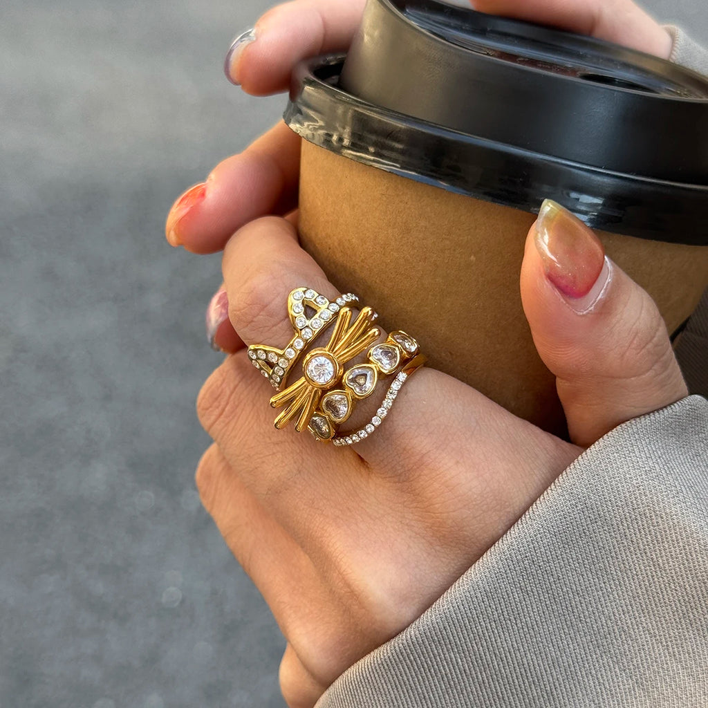 White Rhinestone Cat Open Ring For