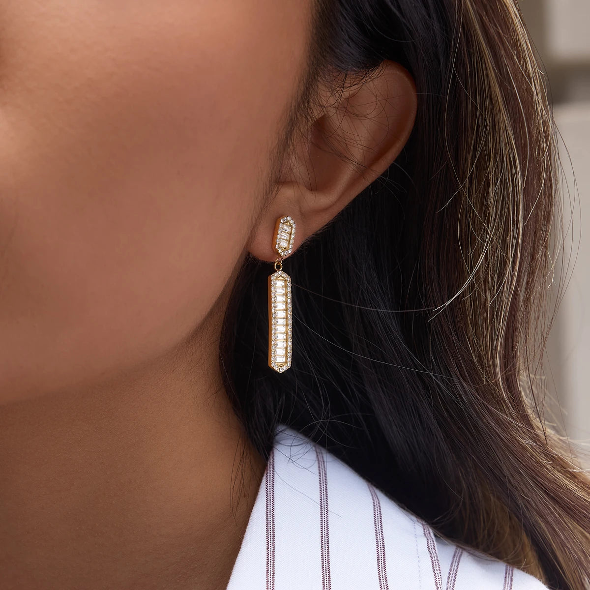 Kika Iced Out Crystal Long Drop Earrings 18K Gold Plated Stainless Steel 316L