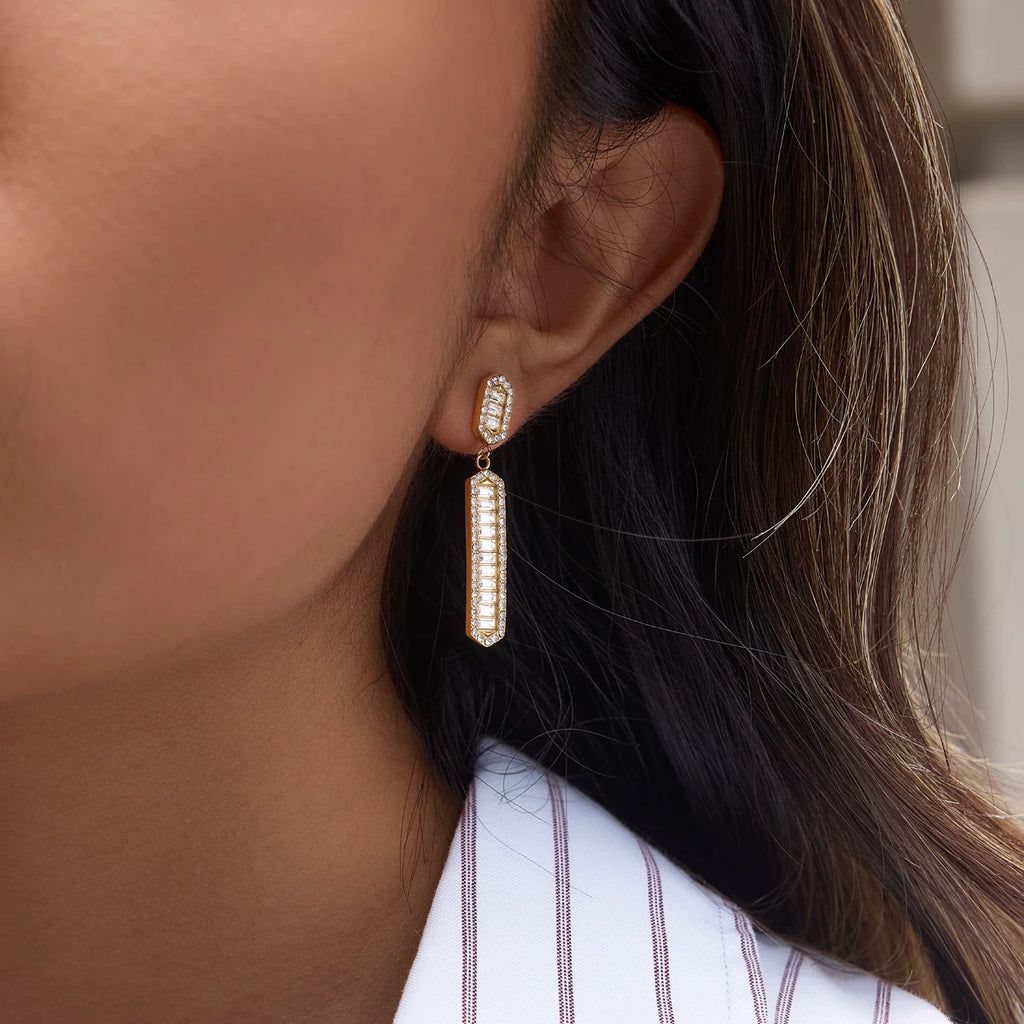 Kika Iced Out Crystal Long Drop Earrings 18K Gold Plated Stainless Steel 316L
