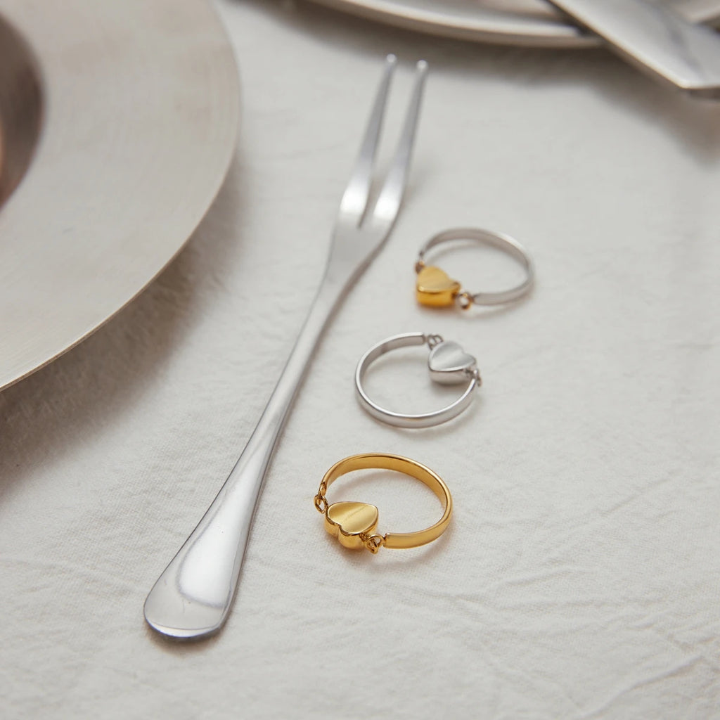 Kika Simple Classic Stainless Steel Heart Ring Love Flip Stacked