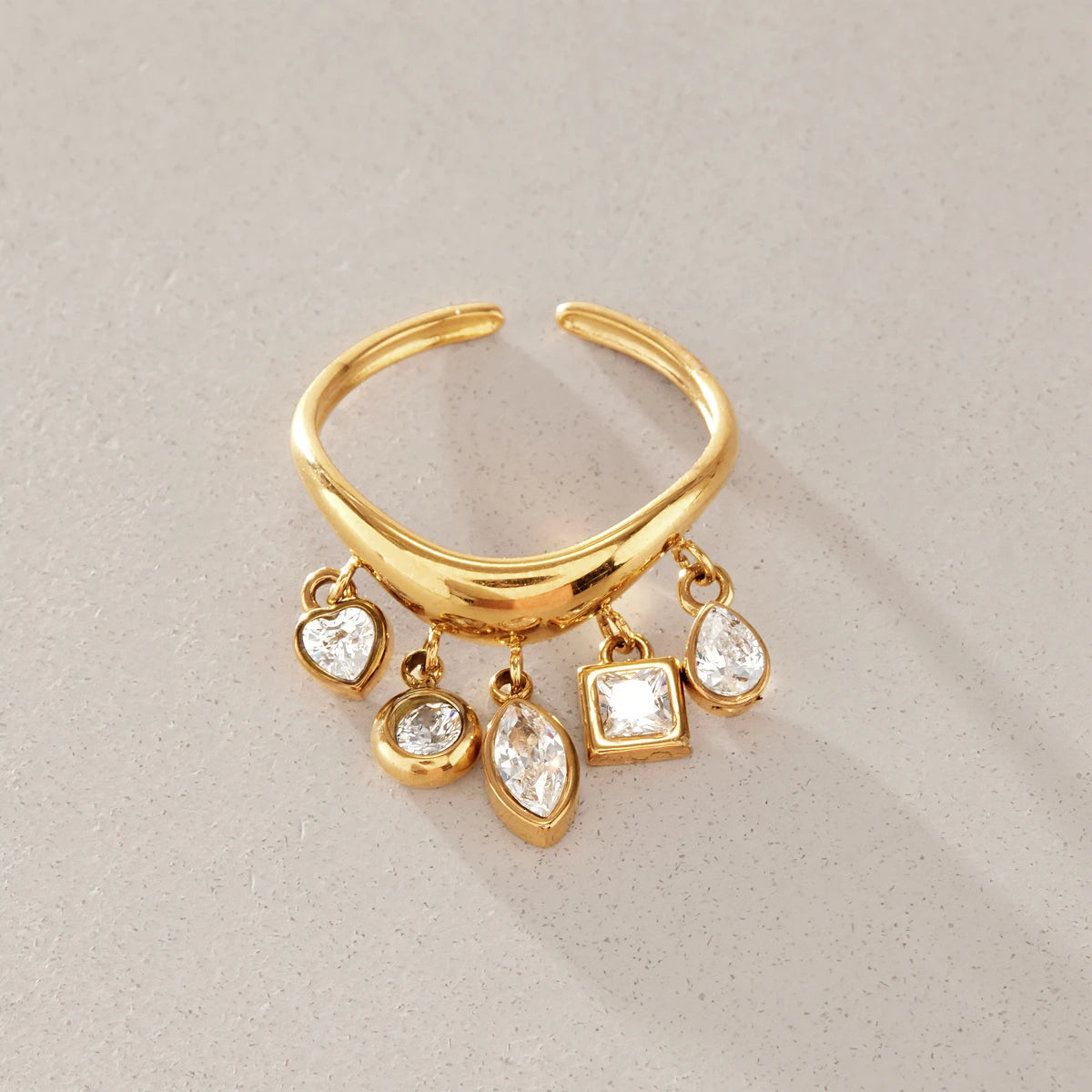 KIKA Geometric Zircon Little Charms Open Rings PVD 18K Gold Plated Stainless Steel 316L
