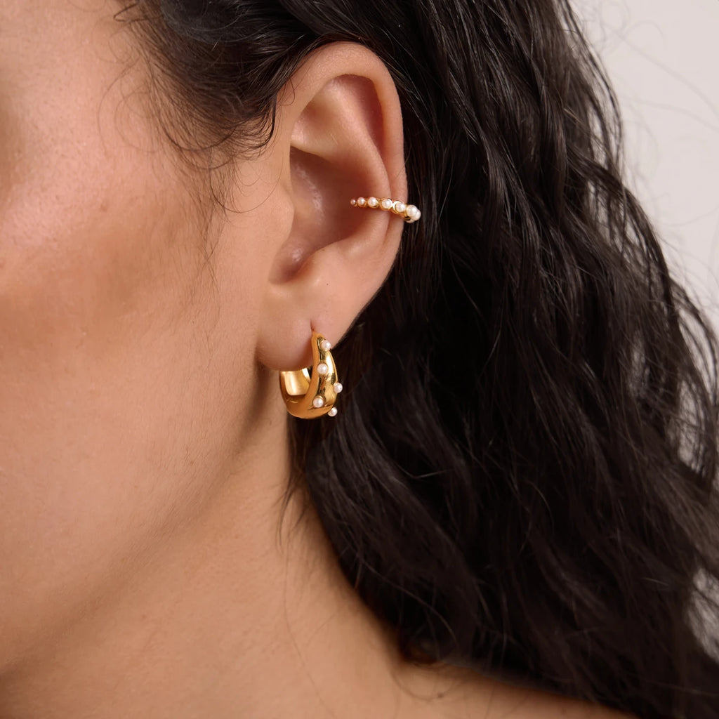KIKA Elegant Resin Pearl Non-piercing Ear Clips  18K Gold PVD Plated Stainless Steel 316L