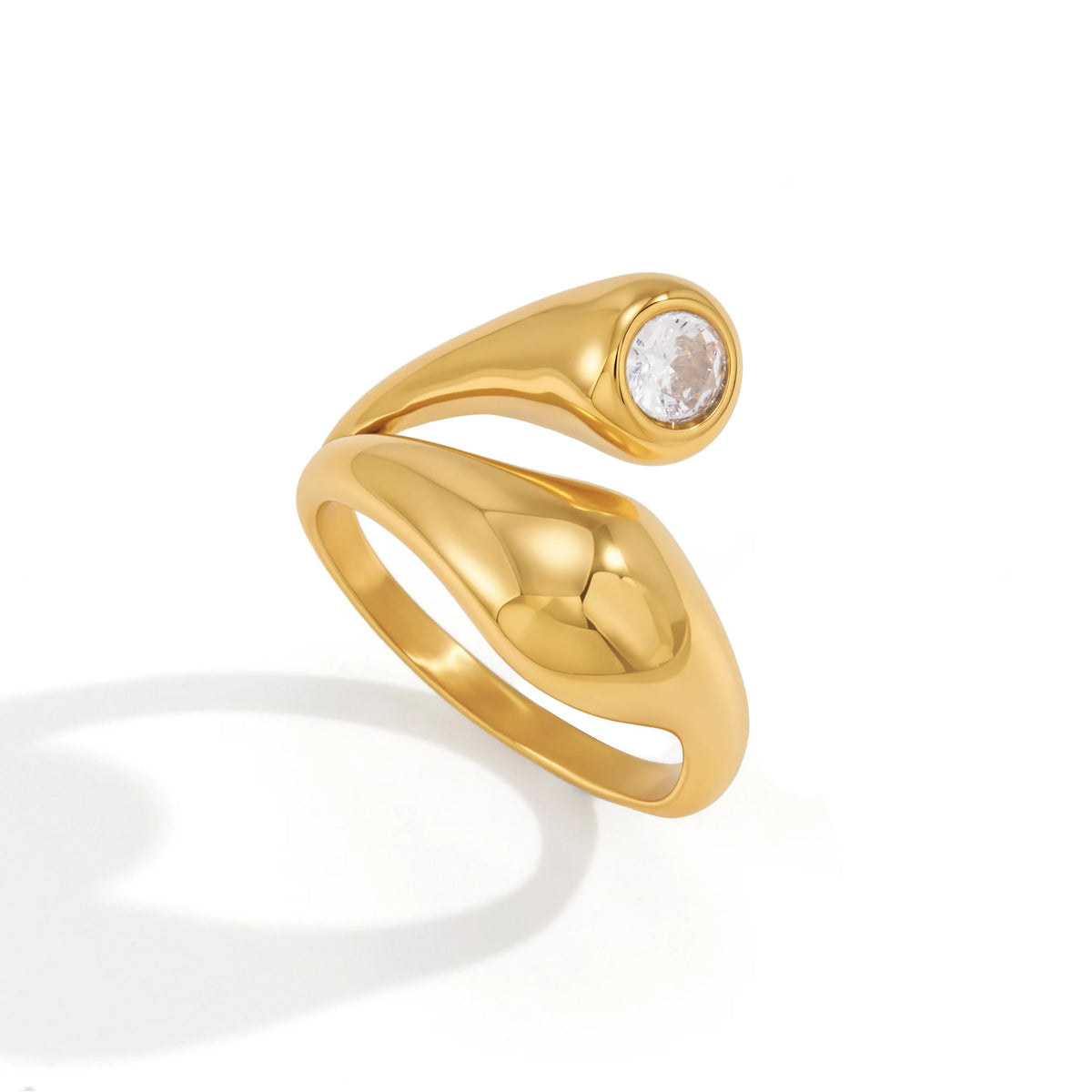 KIKA Delicate White Circular Zircon Double Layered Ring PVD Plated Stainless Steel 316L