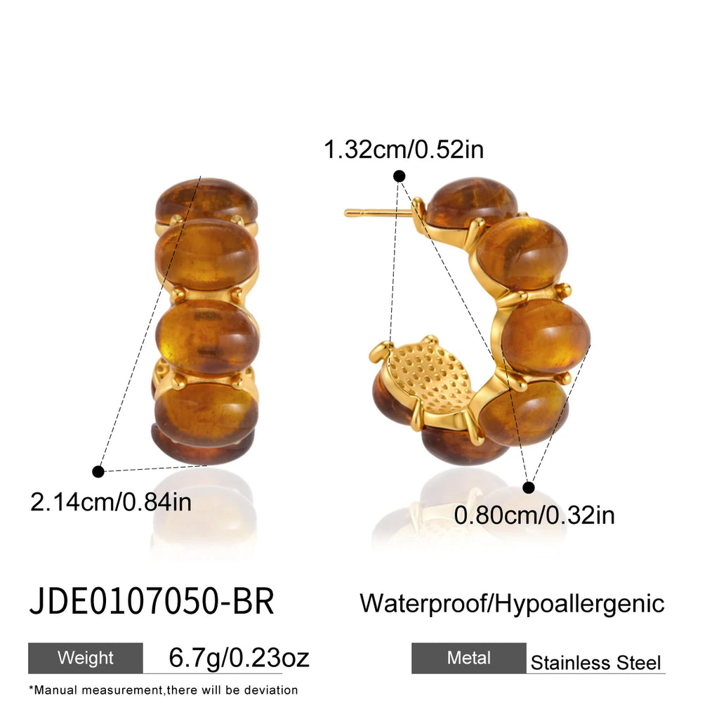 KIKA Vintage Turquoise Resin C Shape Stud Earrings For Women 18K Gold PVD Plated Stainless Steel 316L