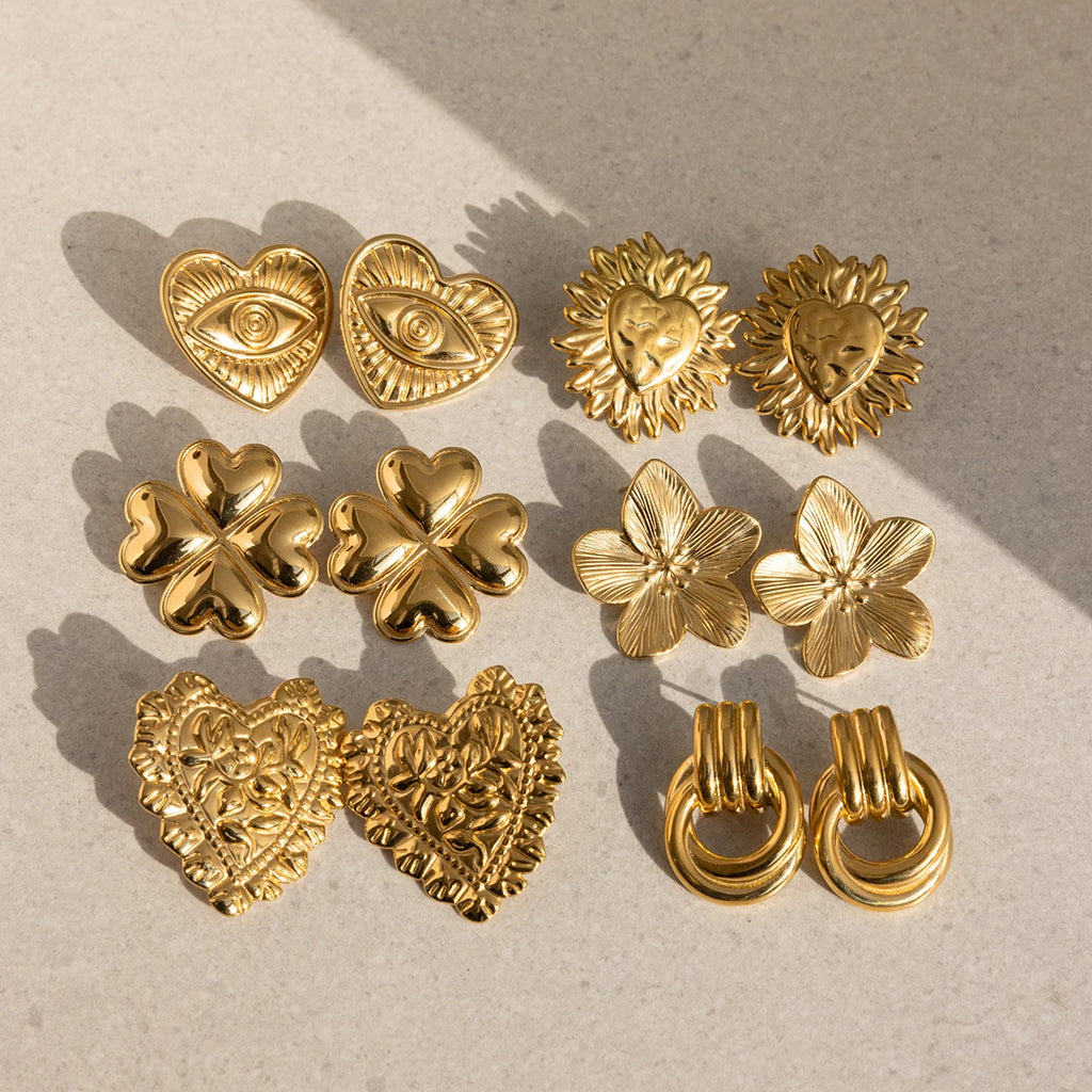 Flower Heart Earring For Women Delicate Stainless Steel Earrings