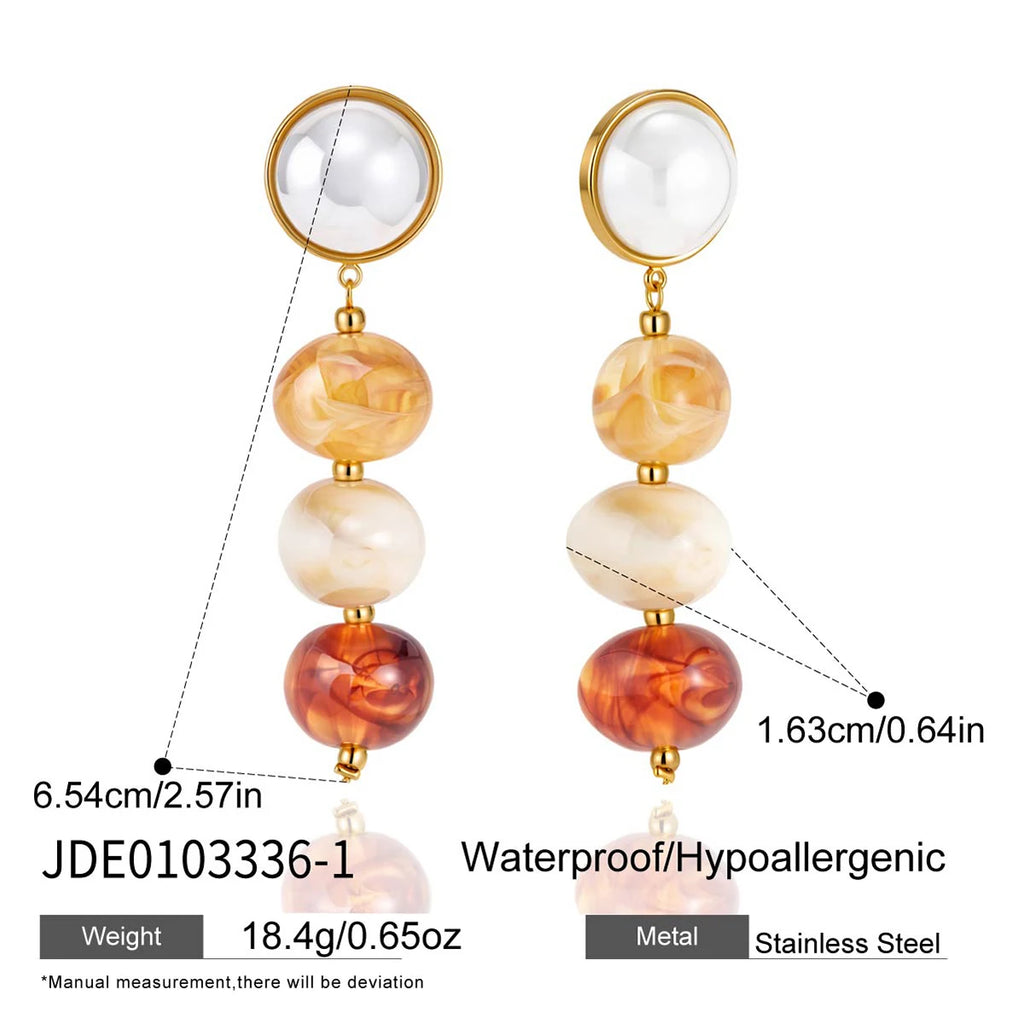 Kika Delicatecolored Brown Series Dyed Resin Glass Pearl Tassel Earrings