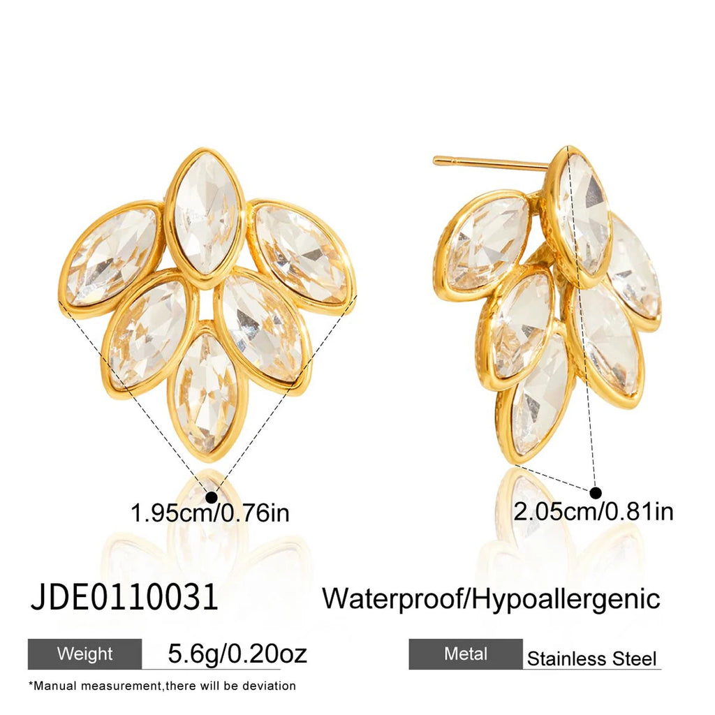 Kika White Rhinestone Leaf Earrings