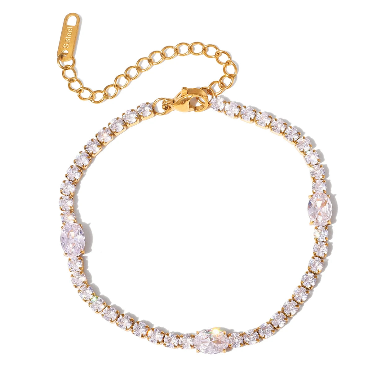 Kika Geometric White Water Droplet Heart Zircon Chain Tennis Bracelet