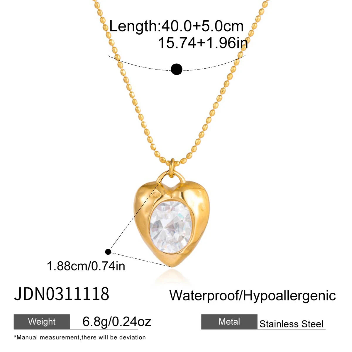 Classic Shaped Zircon Heart-Shaped Pendant Necklace