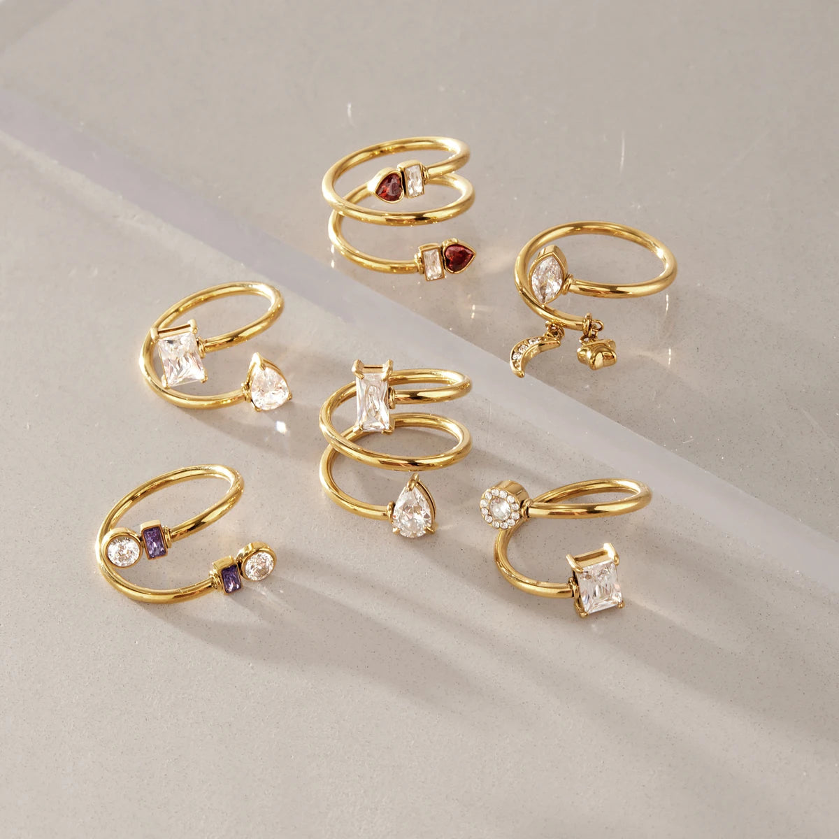 KIKA Delicate Zircon Rings PVD 18K Gold Plated Stainless Steel 316L