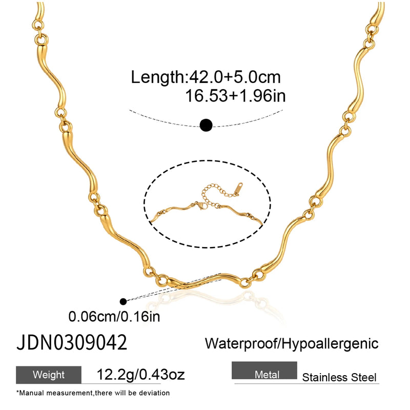 KIKA Classic Wave Shape Chain Necklace For Women Minimalist 18K Gold PVD Plated Stainless Steel Necklace Fashion Jewelry Gift