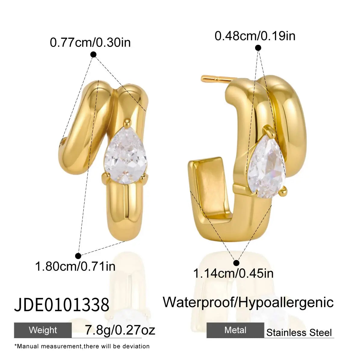 KIKA Delicate Double Layered C-Shaped Earrings  PVD Gold Plated Stainless Steel 316L
