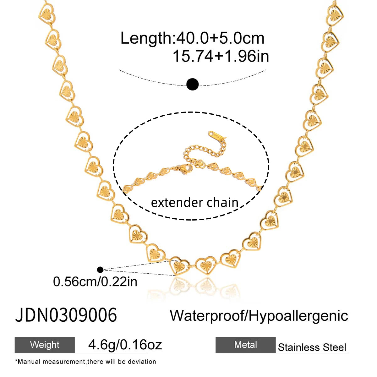 Kika Gold Plated Classic Zircon Heart-shaped Double-ring Interlocking Pendant Necklace