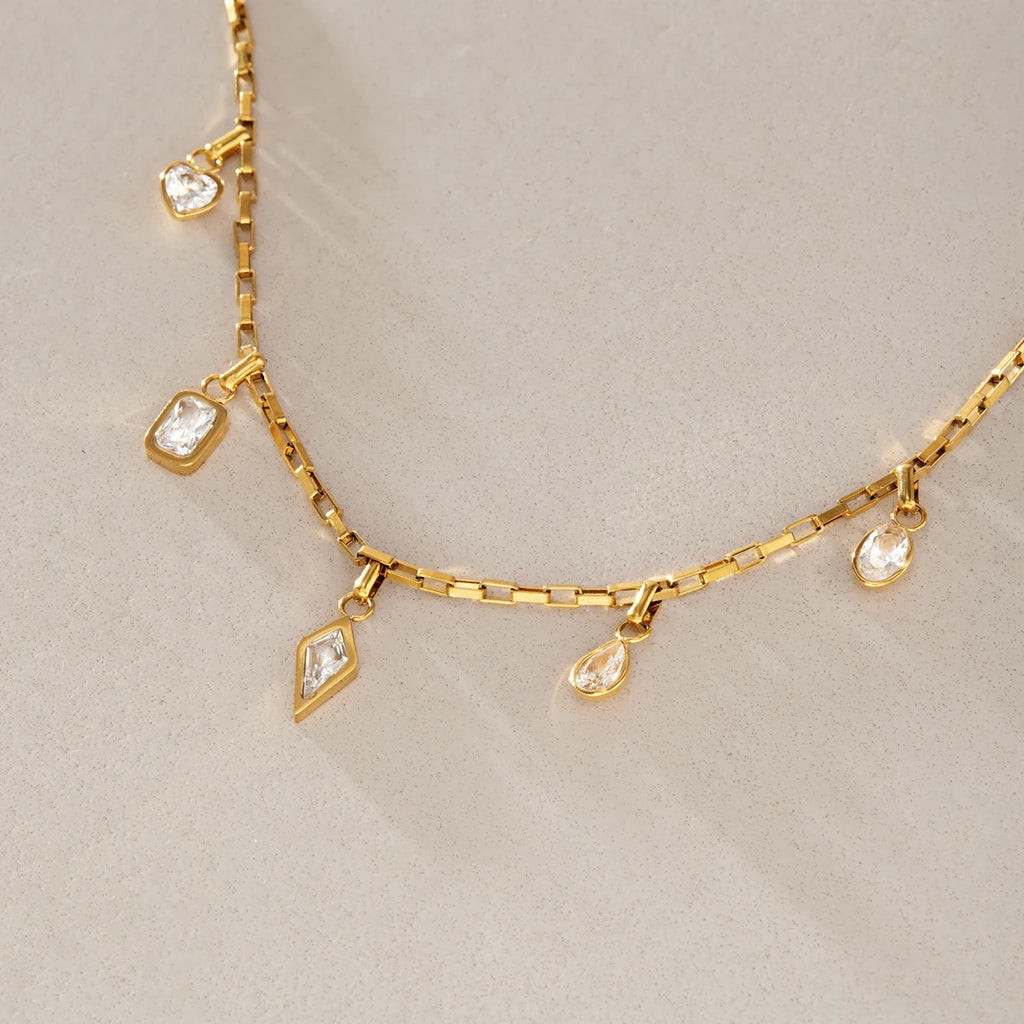 Kika Geometric Zircon Pendant Necklace Minimalist 18K Gold PVD Plated Stainless Steel Necklace 316L