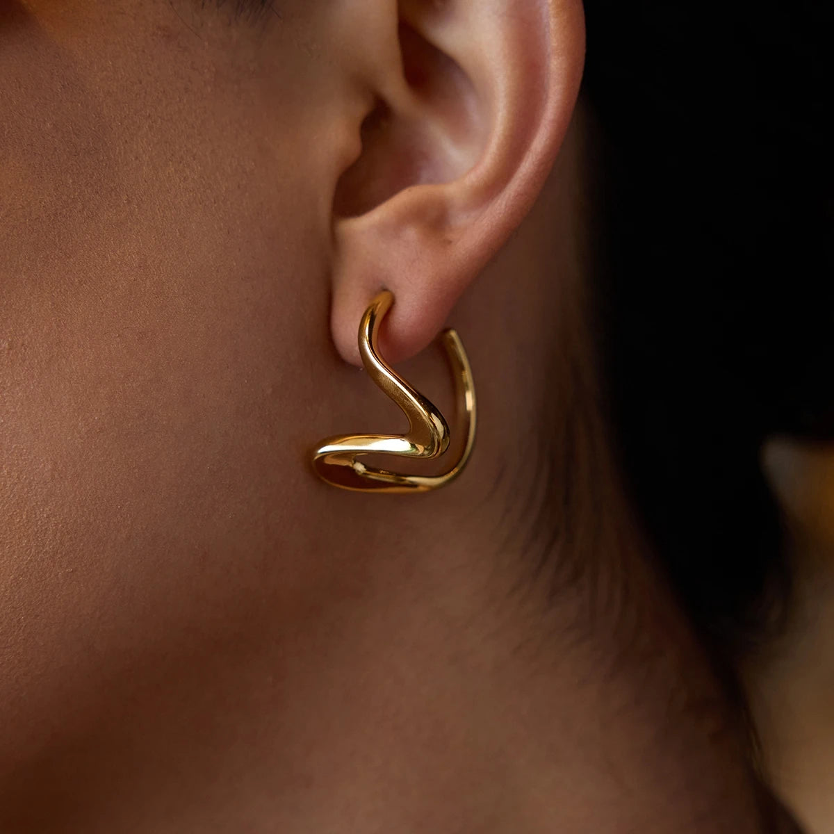 Minimalist Irregular Lines Ear Studs 18K Gold Color Plated Stainless Steel Geometric Earrings