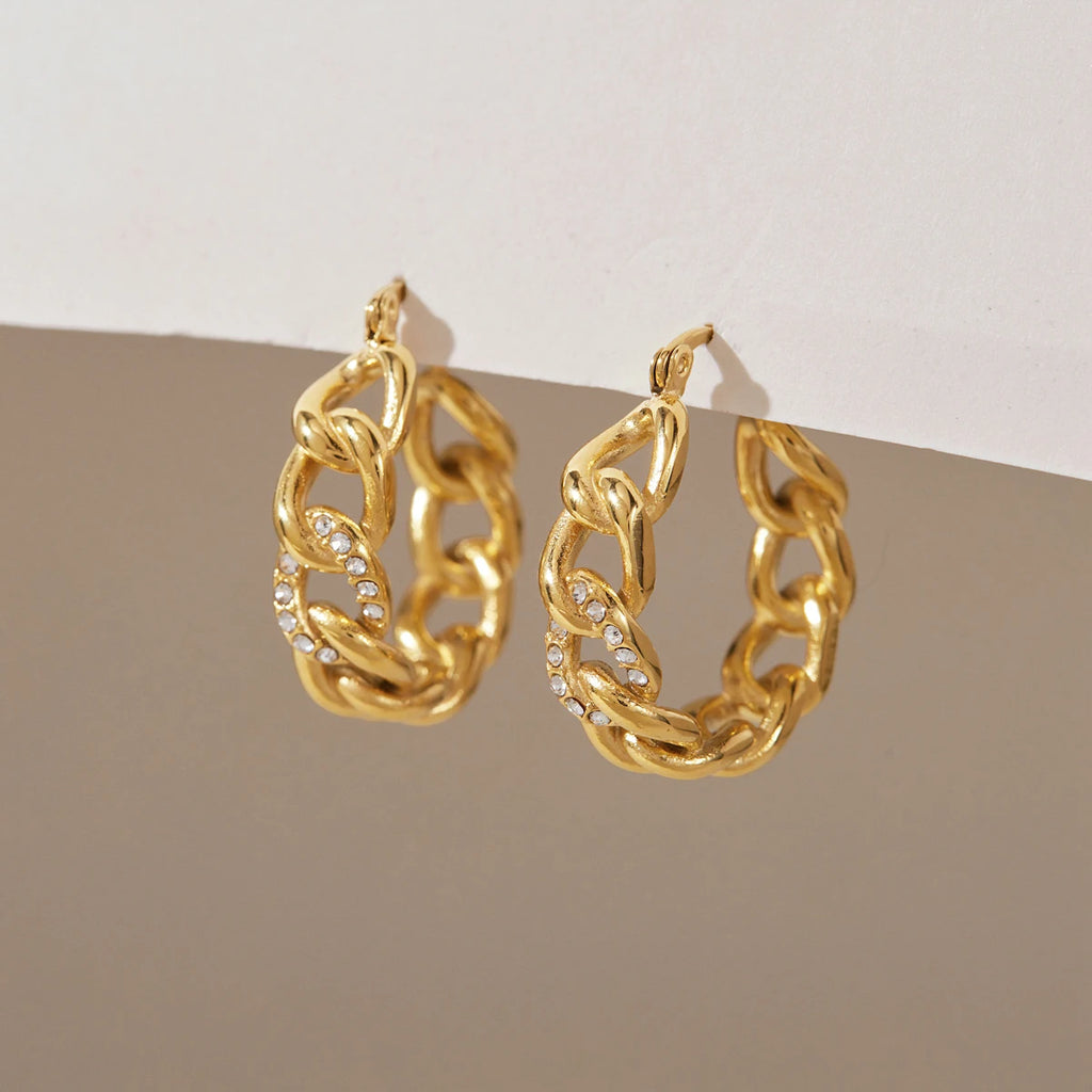 Kika Punk Cuban Chain Shape Clip Earrings Minimalist 18K Gold Plated Stainless Steel Earrings 316L