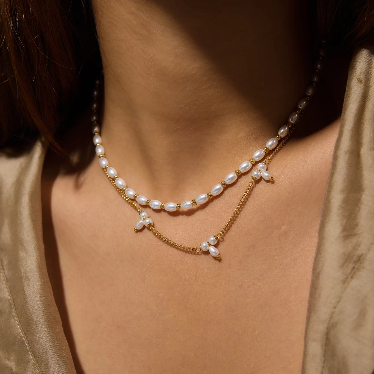 KIKA Elegant Imitation Pearl Necklace Minimalist 18K Gold PVD Plated Stainless Steel 316L