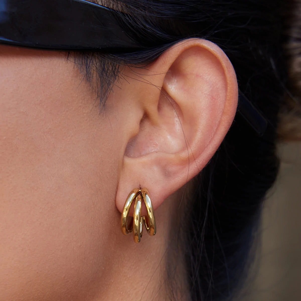 KIKA Minimalist Classic 18K Gold Color PVD  Plated Stainless Steel 316L C-Shaped Earrings Hypoallergenic Waterproof