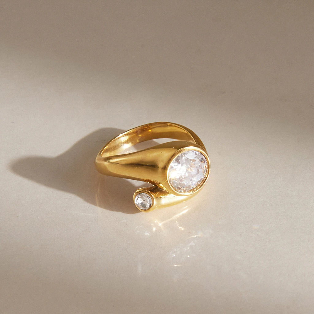 KIKA Delicate Round Zircon Geometric Rings 18K Gold PVD Plated Stainless Steel 316L