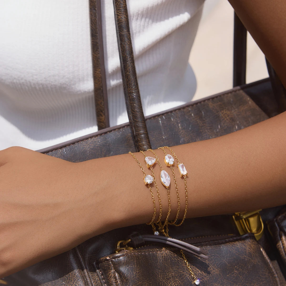 Kika Delicate Geometric Zircon Charm Bracelet For Women Minimalist 18K Gold PVD Plated Stainless Steel 316L