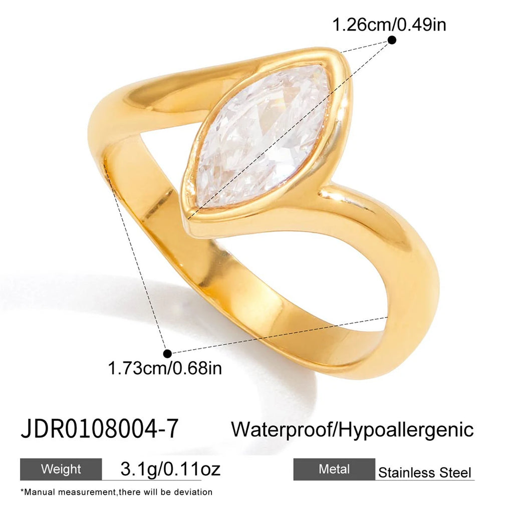 KIKA Classic style  white zircon inlaid stone ring Stainless Steel 316L Gold Color layering Rings
