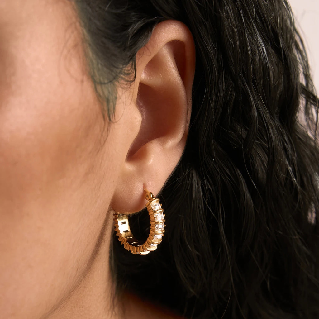KIKA Classic Iced Out Crystal Clip Earrings PVD 18K Gold Plated Stainless Steel 316L
