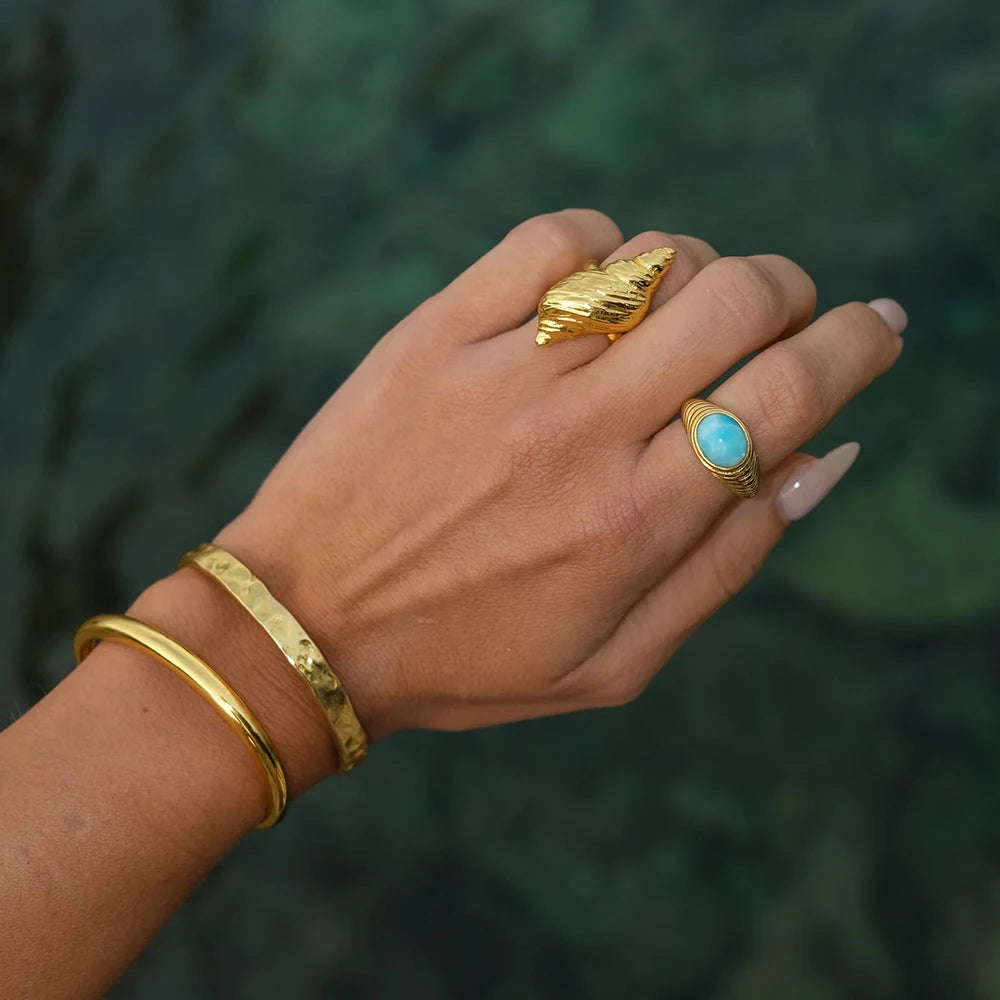 KIKA Top Quality Geometric Wide Stainless Steel 316L Ring PVD Waterproof