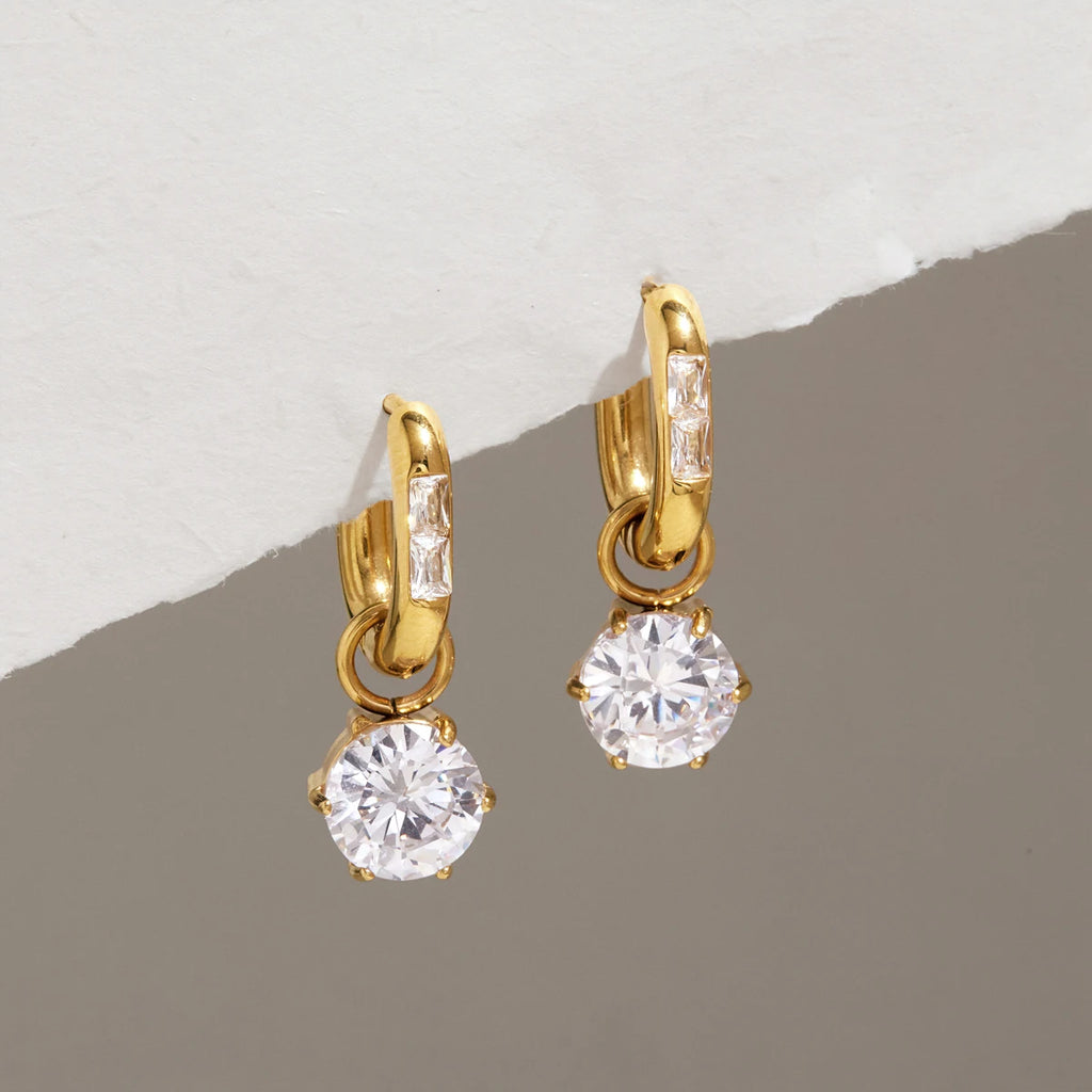 KIKA Round Zircon Pendant U Shape Clip Earrings 18K Gold PVD Plated Stainless Steel 316L