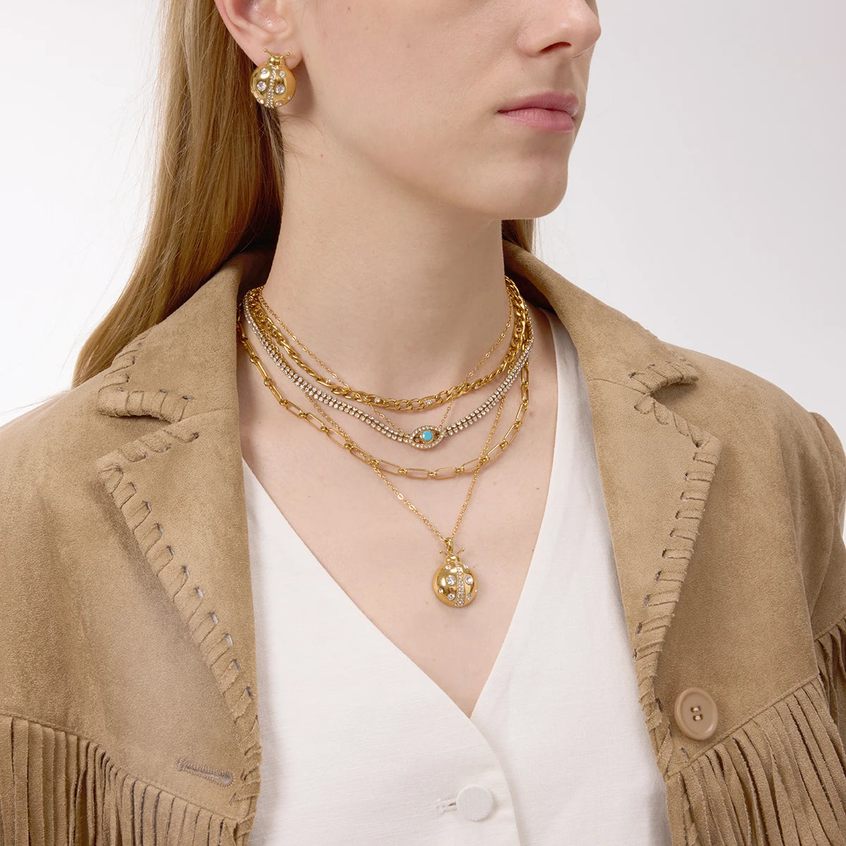 Kika White Zircon Ladybird Pendant Necklace