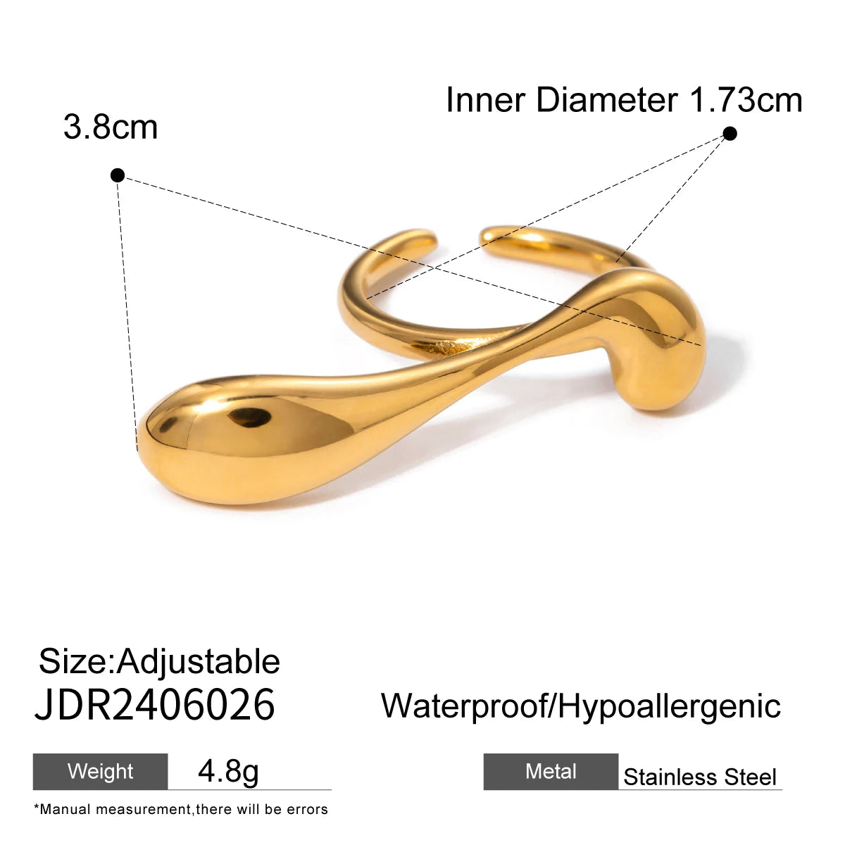 Kika Personality Stainless Steel Minimalist Classy Ring 18k Gold Color Waterproof Stylish Unique Finger Jewelry for Women
