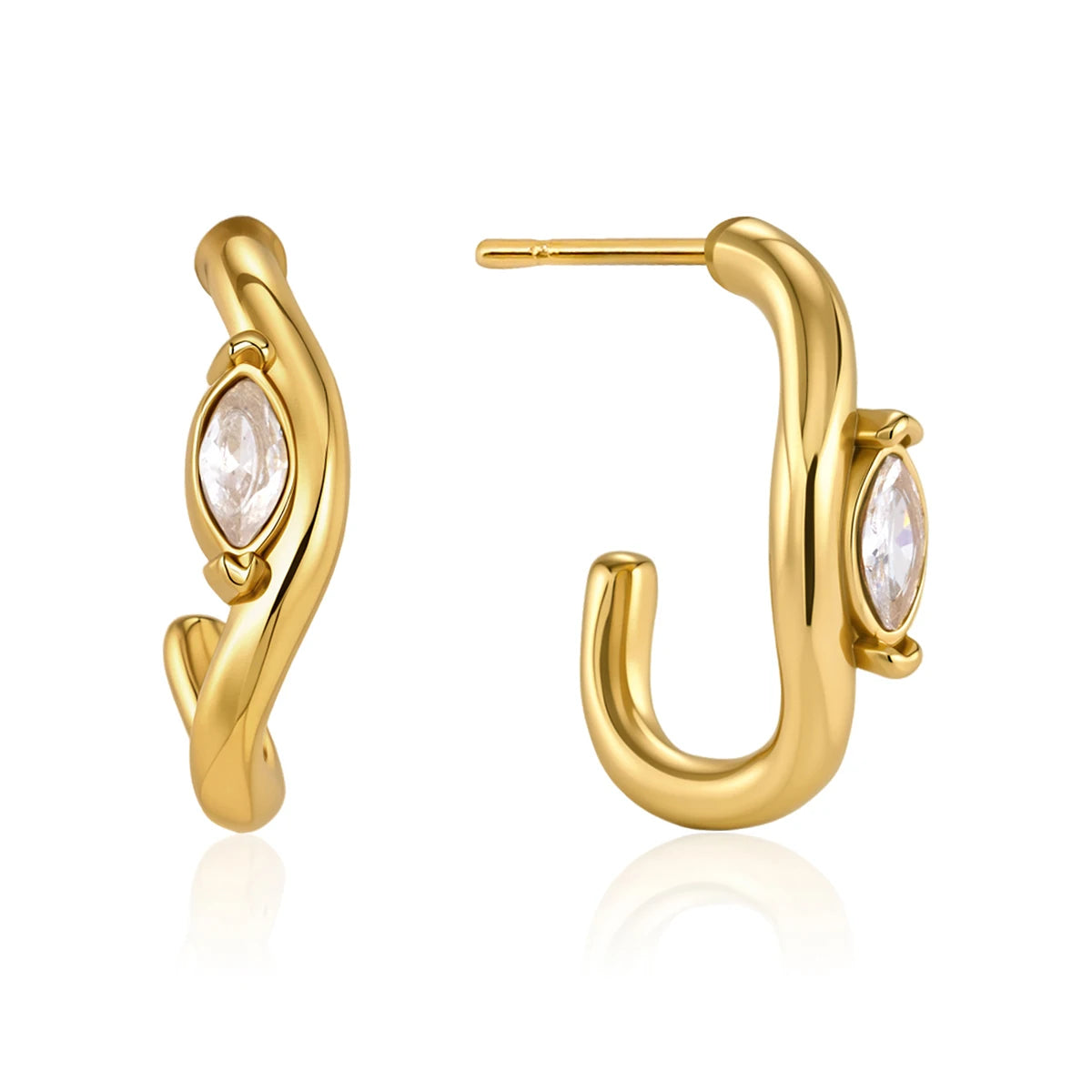 Kika Delicate White Horse Eye Zircon Wave C-Shaped Earrings